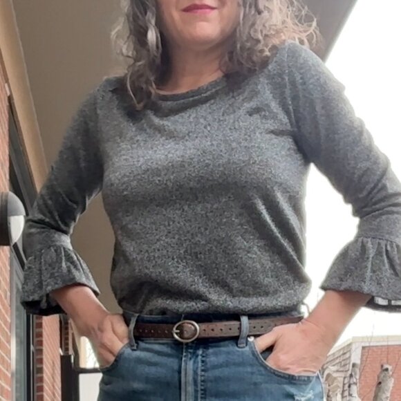 J.Crew Silver Metallic long sleeve Tshirt - Picture 1 of 5